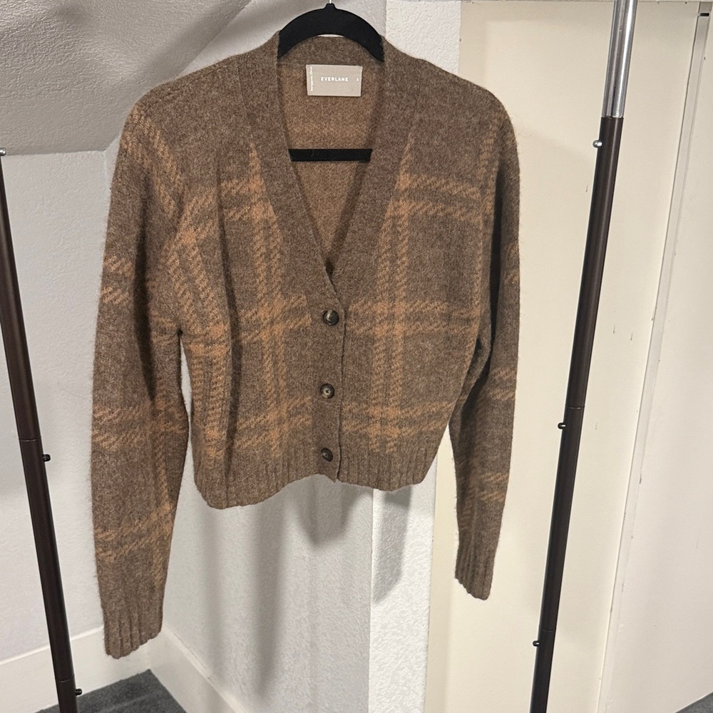 Everlane Brown Plaid Cardigan Sweater